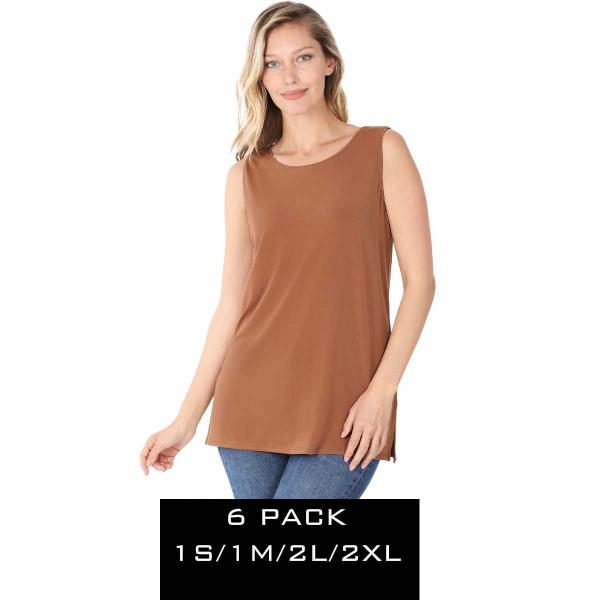 Wholesale 10030 - Ity Fabric Side Slit Tops 10030 - Deep Camel<br>
(SIX PACK)  - S:1,M:1,L:2,XL:2
