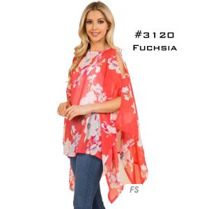 Wholesale  3120 - Fuchsia Floral<br>Chiffon Poncho  - 