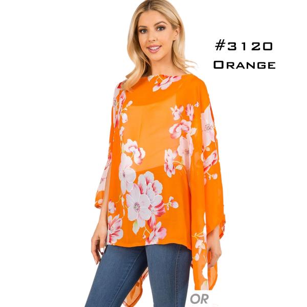 3492 - Chiffon Keyhole Ponchos 3120 - Orange Floral<br>Chiffon Poncho
**  - 