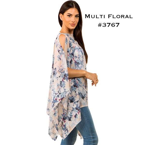 wholesale 3492 - Chiffon Keyhole Ponchos 3767 - Blue Floral<br>Chiffon Poncho  - 