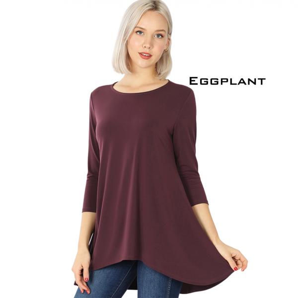 wholesale 2367 - Ity High-Low 3/4 Sleeve Top EGGPLANT Ity High-Low 3/4 Sleeve Top 2367 - Small