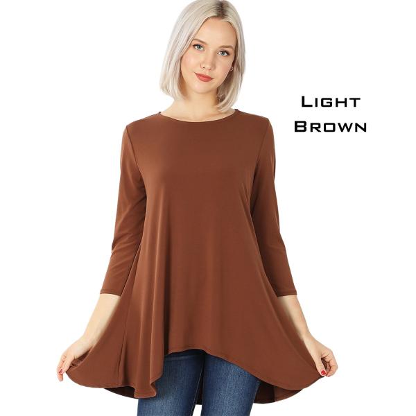 wholesale 2367 - Ity High-Low 3/4 Sleeve Top LIGHT BROWN Ity High-Low 3/4 Sleeve Top 2367 - Small