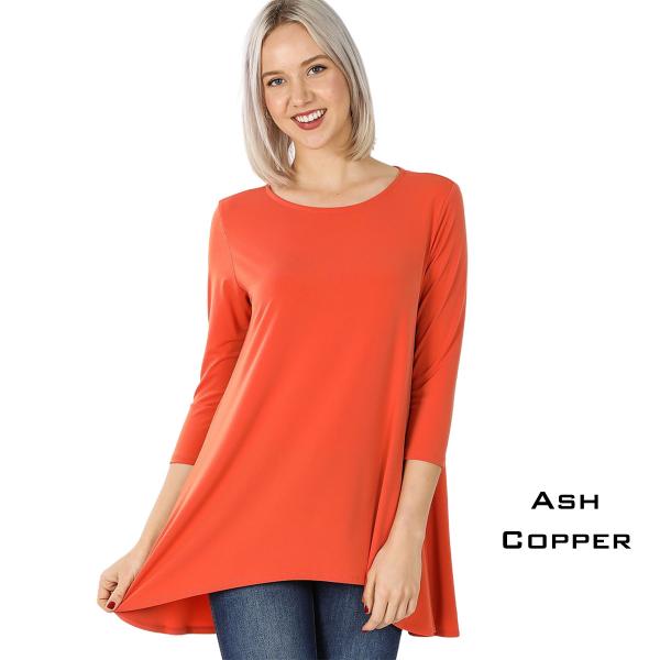 wholesale 2367 - Ity High-Low 3/4 Sleeve Top ASH COPPER Ity High-Low 3/4 Sleeve Top 2367 - X-Large
