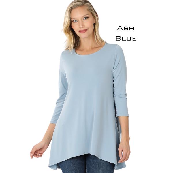 wholesale 2367 - Ity High-Low 3/4 Sleeve Top ASH BLUE Ity High-Low 3/4 Sleeve Top 2367 - Large