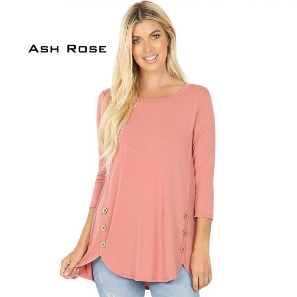 wholesale 2032 - 3/4 Sleeve Side Wood Button Tops ASH ROSE 3/4 Sleeve Side Wood Buttons Top 2032 - Medium