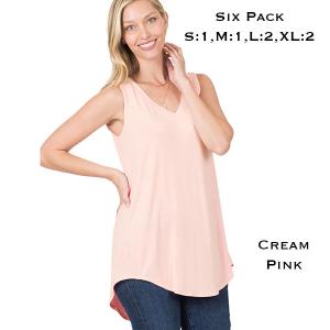 Wholesale  5540 - Cream Pink<br> 
Sleeveless V-Neck Hi-Low Hem Top  - 1 Small 1 Medium 2 Large 2 Extra Large