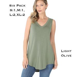 Wholesale  5540 - Light Olive<br> 
Sleeveless V-Neck Hi-Low Hem Top  - 1 Small 1 Medium 2 Large 2 Extra Large