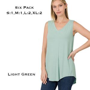 Wholesale  5540 - Light Green<br> 
Sleeveless V-Neck Hi-Low Hem Top  - 1 Small 1 Medium 2 Large 2 Extra Large