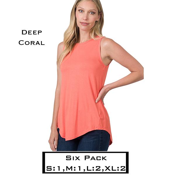 wholesale 5536 - Sleeveless Round Neck Hi-Low Tops 5536 - Deep Coral - 6 Pack - S:1,M:1,L:2,XL:2