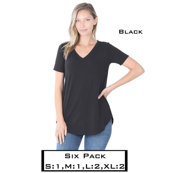 wholesale 2104  - Short Sleeve Round Hem V-Neck Tees  2104 - Black - Six Pack  - S:1,M:1,L:2,XL:2