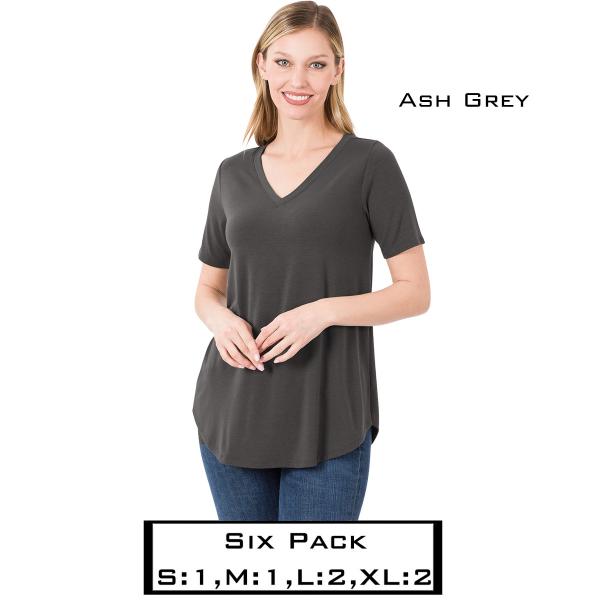 wholesale 2104  - Short Sleeve Round Hem V-Neck Tees  2104 - Ash Grey - Six Pack - S:1,M:1,L:2,XL:2