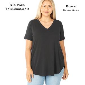 Wholesale  2104 - Black Plus<BR>
Short Sleeve Round Hem V-Neck Tee
 - Three 1X, Two 2X, One 3X