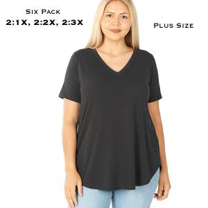 Wholesale  2104 - Black Plus<BR>
Short Sleeve Round Hem V-Neck Tee
 - 2:1X, 2:2X, 2:3X