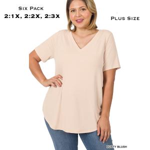 Wholesale  2104 - Dusty Blush Plus<br>Short Sleeve Round Hem V-Neck Tee - 2:1X, 2:2X, 2:3X