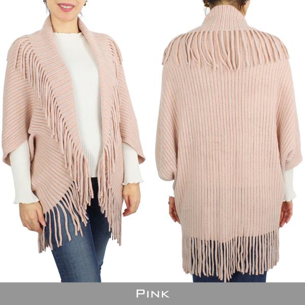Wholesale 10064 - Lurex Knit Vest/Shrug w/Tassels  10064 - Pink<br>
Lurex Knit Vest - One Size Fits All