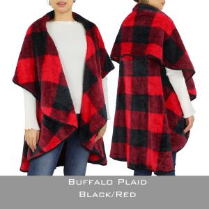 10049 - Buffalo Plaid Plush Vests 10049 - Red and Black <br>Buffalo Plaid Plush Fleece Vest  - 