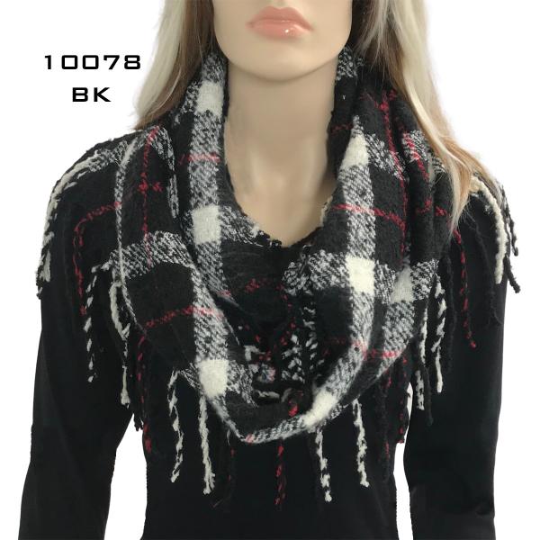Wholesale 3525 - Assorted Winter Infinities 10078 BLACK MULTI  PLAID NUBBY Woven Infinity Scarf* - One Size Fits All