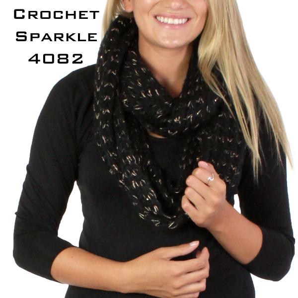 Wholesale Winter Infinities-3552/9810/10078/1296/4082/766 4082 BLACK/GOLD CROCHET SPARKLE Knitted Infinity Scarf - One Size Fits All