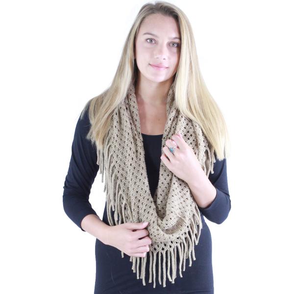 Wholesale Winter Infinities-3552/9810/10078/1296/4082/766 9137 TAUPE LUREX MIX Knitted Infinity Scarf - One Size Fits All