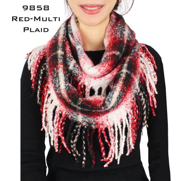 wholesale 3525 - Assorted Winter Infinities 9858 RED MULTI PLAID NUBBY Woven Infinity Scarf - One Size Fits All