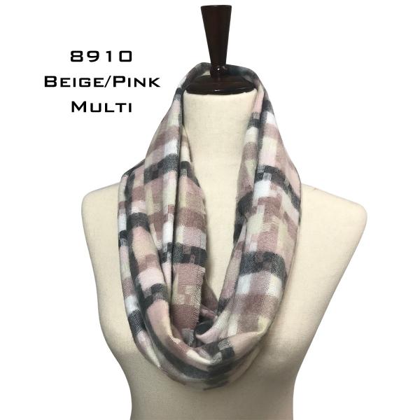 Wholesale Winter Infinities-3552/9810/10078/1296/4082/766 9810 BEIGE/PINK MULTI CHECKERED PLAID Knit Infinity Scarf - One Size Fits All
