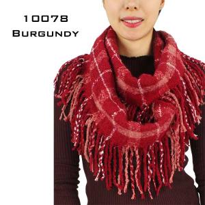 Winter Infinities-3552/9810/10078/1296/4082/766 10078 BURGUNDY MULTI PLAID NUBBY Winter Knitted Infinity Scarf - One Size Fits All