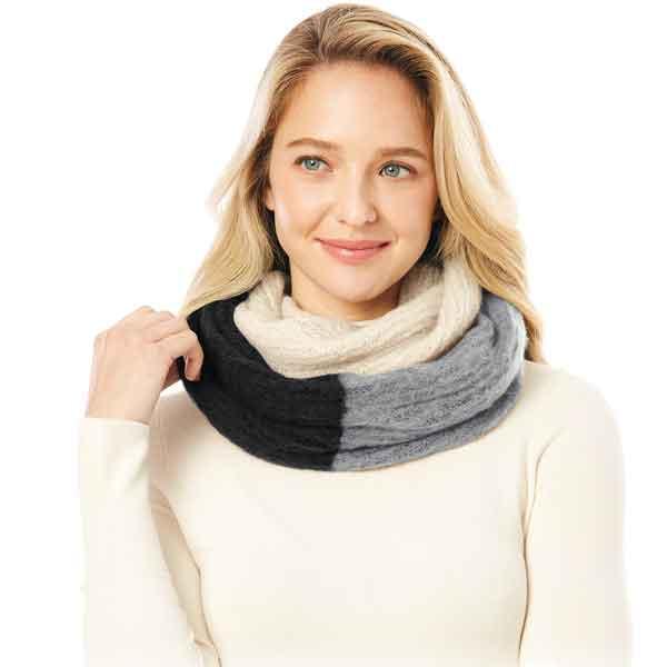 wholesale Winter Infinities-3552/9810/10078/1296/4082/766 1296 - Color Block Black/Grey/Ivory<br>
Angora Feel Infinity - One Size Fits All