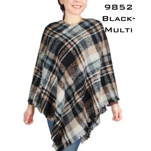 3527 - Assorted Autumn/Winter Ponchos  9852 Black Multi Plaid Autumn Poncho - One Size Fits Most