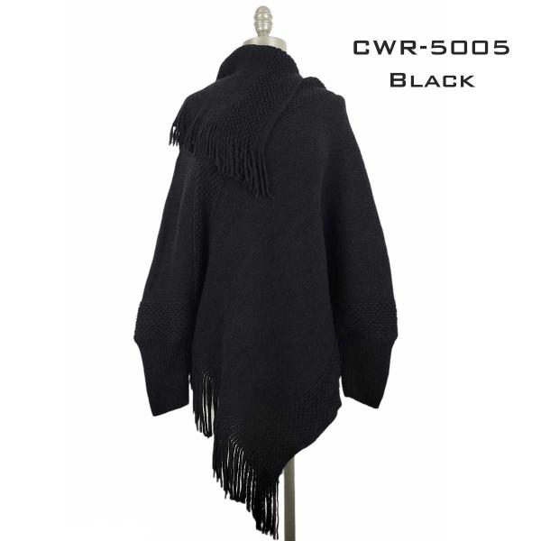 Wholesale 3527 - Assorted Autumn/Winter Ponchos  CWR5005 BLACK Poncho with Sleeves - One Size Fits Most