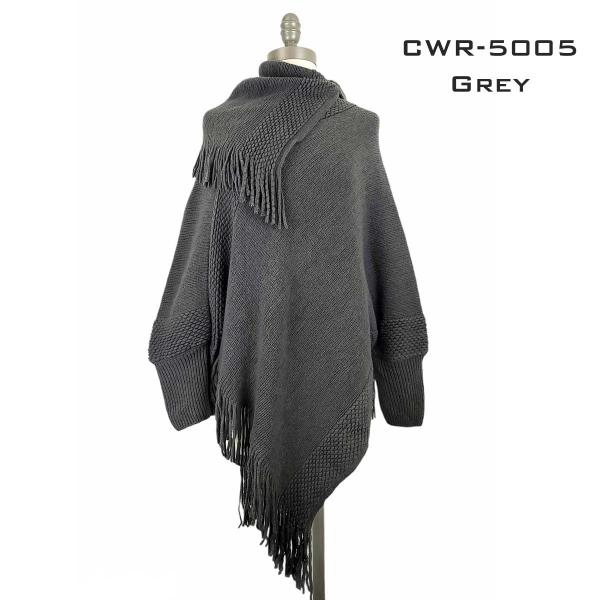 Wholesale 3527 - Assorted Autumn/Winter Ponchos  CWR5005 GREY Poncho with Sleeves - One Size Fits Most