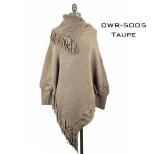 3527 - Assorted Autumn/Winter Ponchos  CWR5005 TAUPE Poncho with Sleeves - One Size Fits Most