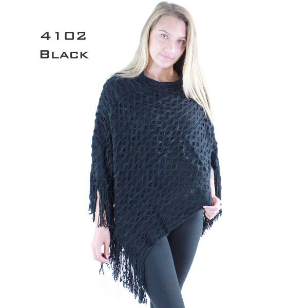Wholesale 3527 - Assorted Autumn/Winter Ponchos  4102 BLACK Wave Overlap Knit Poncho - One Size Fits Most
