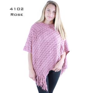 3527 - Assorted Autumn/Winter Ponchos  4102 ROSE Wave Overlap Knit Poncho - One Size Fits Most
