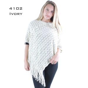 3527 - Assorted Autumn/Winter Ponchos  4102 IVORY Wave Overlap Knit Poncho - One Size Fits Most