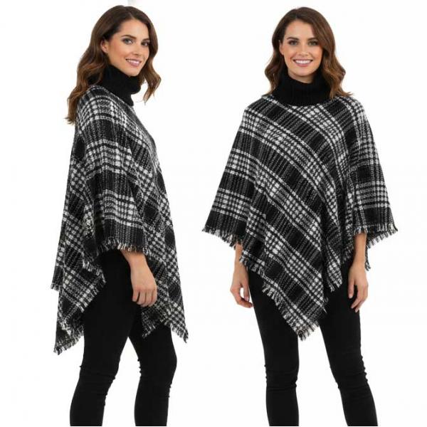 wholesale 3527 - Assorted Autumn/Winter Ponchos  111 - Black <br> Patterned
Turtleneck Poncho - One Size Fits Most