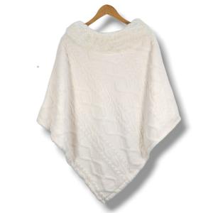 Wholesale 3527 - Assorted Autumn/Winter Ponchos  5113 - Ivory<br>
Textured Faux Fur Collar Poncho - One Size Fits Most