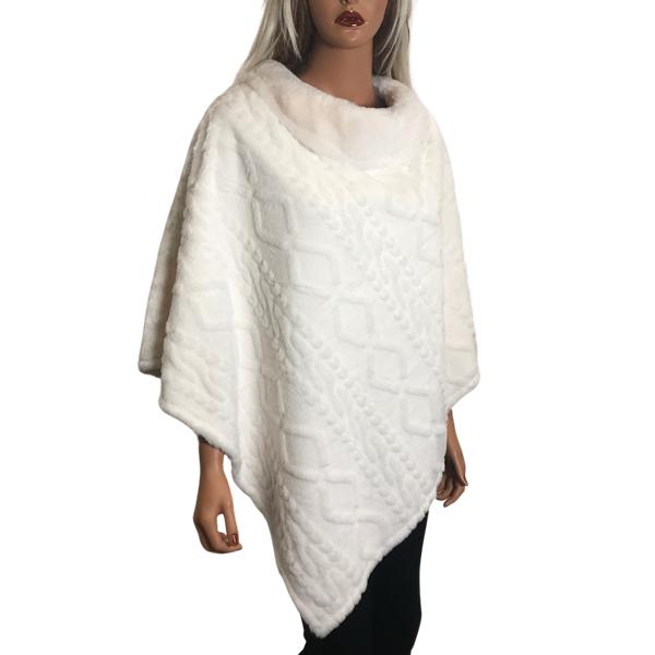 wholesale 3527 - Assorted Autumn/Winter Ponchos  5113 - Ivory<br>
Textured Faux Fur Collar Poncho - One Size Fits Most