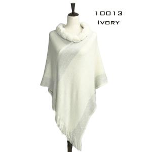 3527 - Assorted Autumn/Winter Ponchos  10013 - Ivory<br>Cashmere Feel Poncho w/Fur and Sparkle - One Size Fits Most