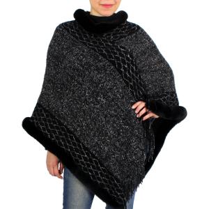 3527 - Assorted Autumn/Winter Ponchos  Faux Fur Trim 9468 - Black - One Size Fits Most