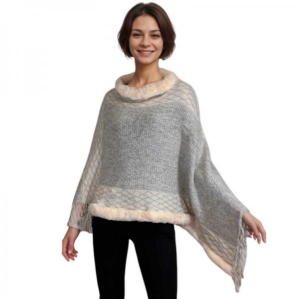 3527 - Assorted Autumn/Winter Ponchos  Faux Fur Trim 9468 - Ivory  - One Size Fits Most