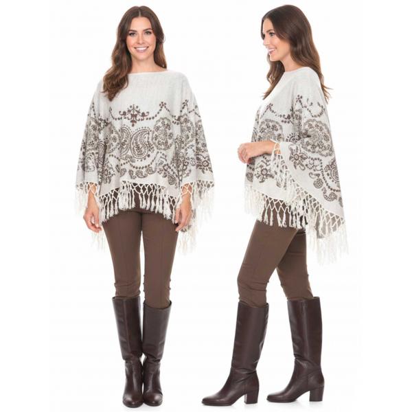 wholesale 3527 - Assorted Autumn/Winter Ponchos  8100 - Cream<br>
Cotton Feel Paisley
 - One Size Fits Most