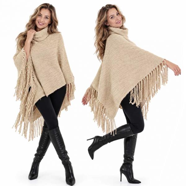 wholesale 3527 - Assorted Autumn/Winter Ponchos  9154 - Beige Brushed Knit Turtleneck  - One Size Fits Most