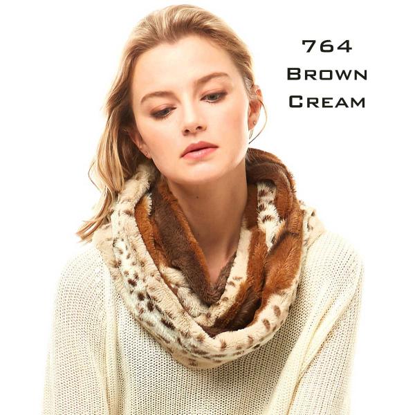 Wholesale Fall/Winter Infinity Scarves - Faux Fur 3529 764 ANIMAL PRINT BROWN/CREAM Faux Fur Infinity - 7