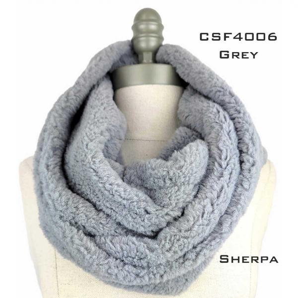 Wholesale Fall/Winter Infinity Scarves - Faux Fur 3529 CSF4006 GREY Sherpa Fleece Infinity Scarf - 6