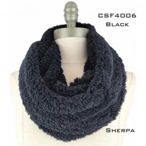 Fall/Winter Infinity Scarves - Faux Fur 3529 CSF4006 BLACK Sherpa Fleece Infinity Scarf - 6