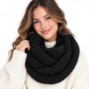 3529 - Fall/Winter Infinity Scarves - Faux Fur  CSF4006 Black Sherpa Fleece Infinity Scarf - 6