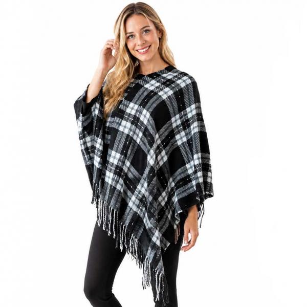 wholesale 5001 - Block Plaid Poncho Black Multi - One Size Fits All