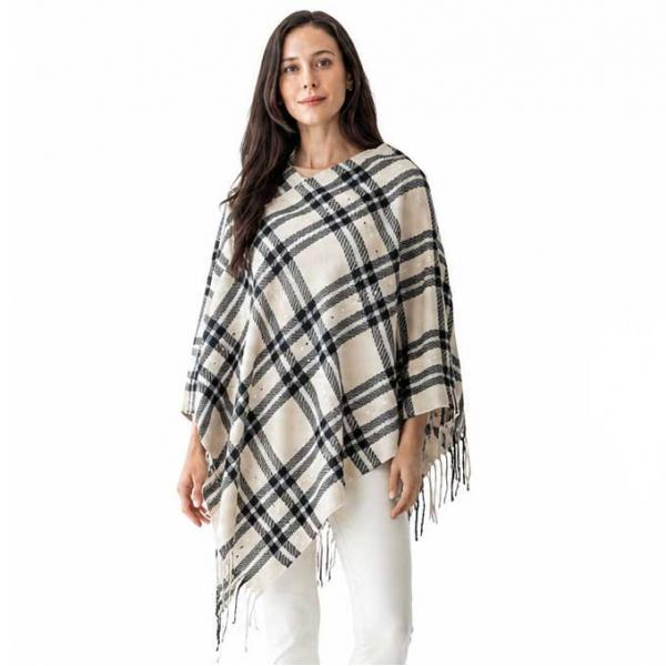 wholesale 5001 - Block Plaid Poncho Ivory Multi - One Size Fits All