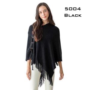5004 Knit Poncho w/Tie Embellishment 5004 - Black <br>
Poncho - 