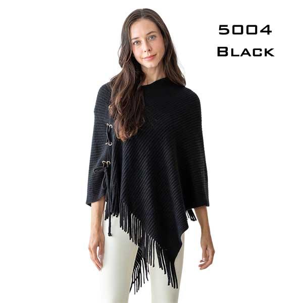 wholesale 5004 - Knit Poncho w/Tie Embellishment 5004 - Black <br>
Poncho - 
